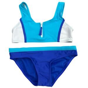 RAISINS GIRLS BLUE WHITE ZIPPER BIKINI 8